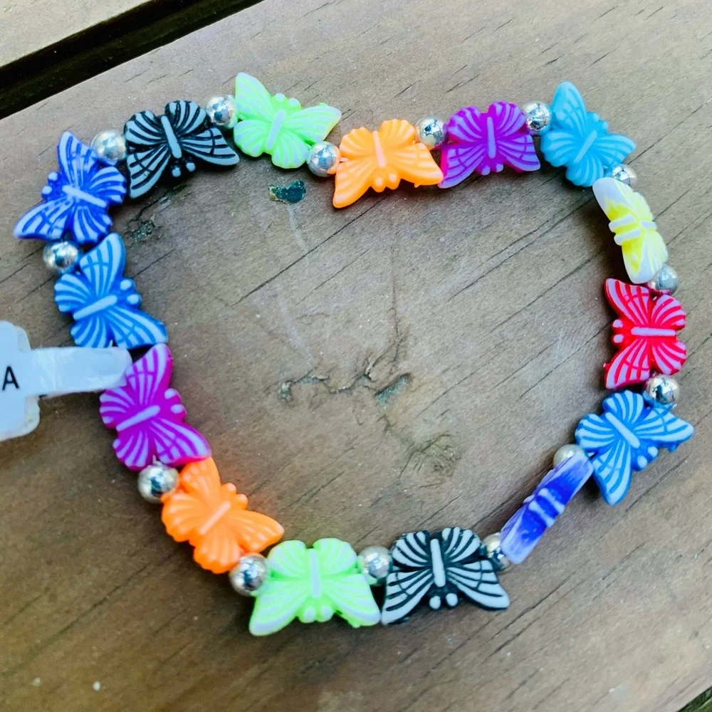 Multicolored butterfly beaded bracelet child size